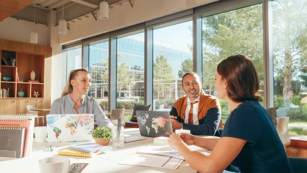 Modern office with a team working
